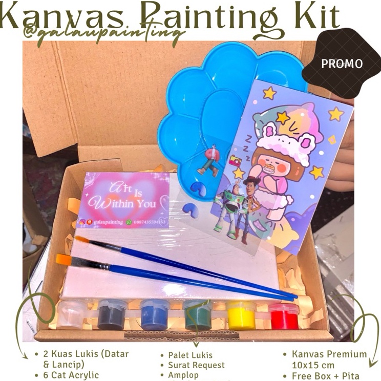 

New Promo Paket Lukis Kanvas Set Kanvas 1x15cm Gift Box Painting Kit Set Lukis Murah Paket Melukis by galaupainting