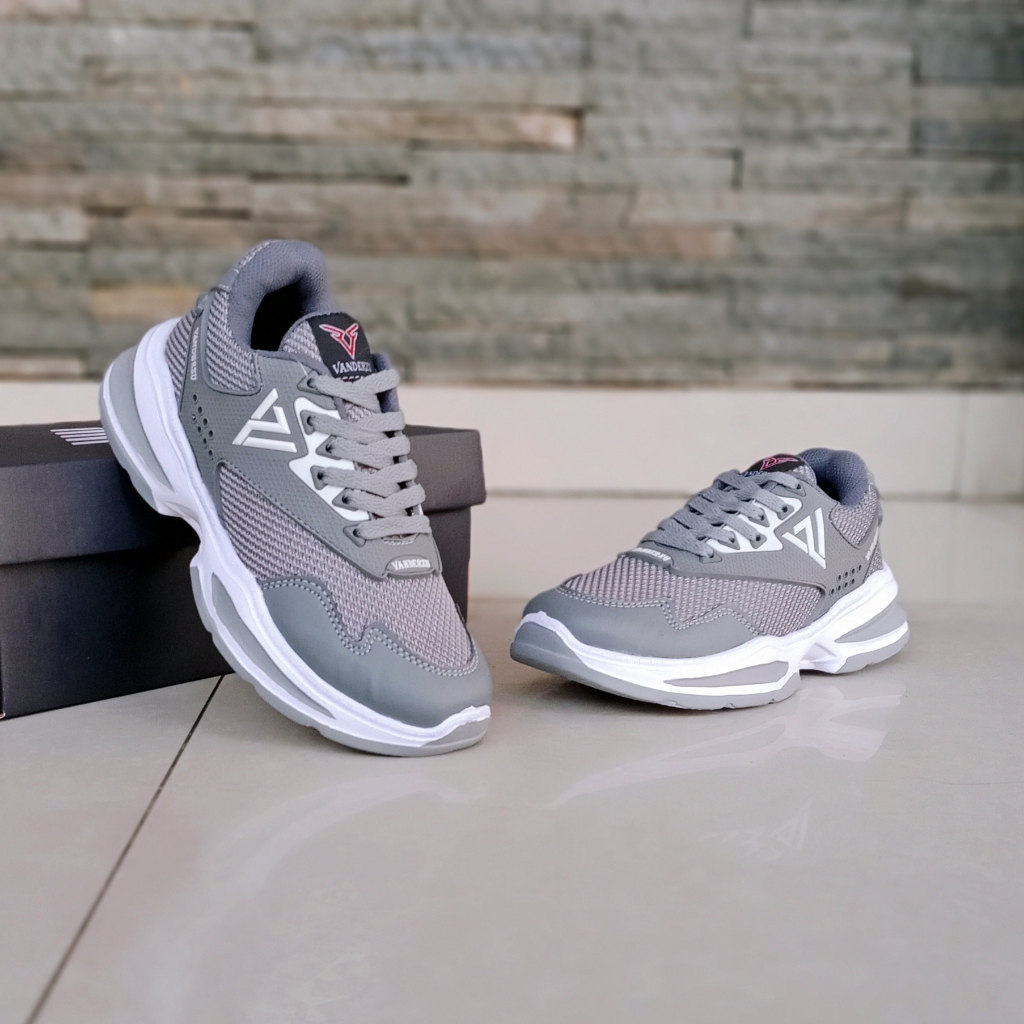VANDERZU  INDONESIA BRAND SEPATU OLAH RAGA SNEAKERS LARI ANAK CEWEK COWOK UKURAN 33 - 37 ABU PUTIH
