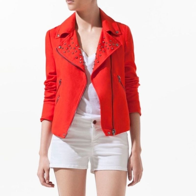 Red Biker Jacket Wanita ZARA Basic