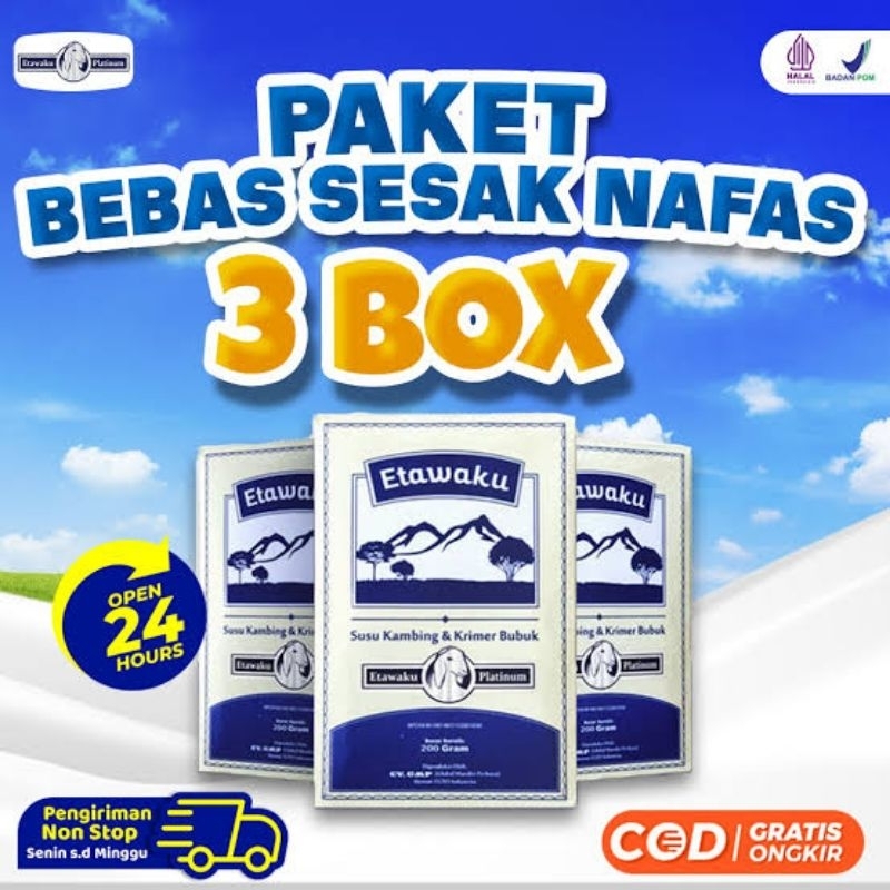 

Paket 3 Box Etawaku Platinum Susu Kambing Bubuk / Tinggi Kalsium dan Nutrisi / Etawa