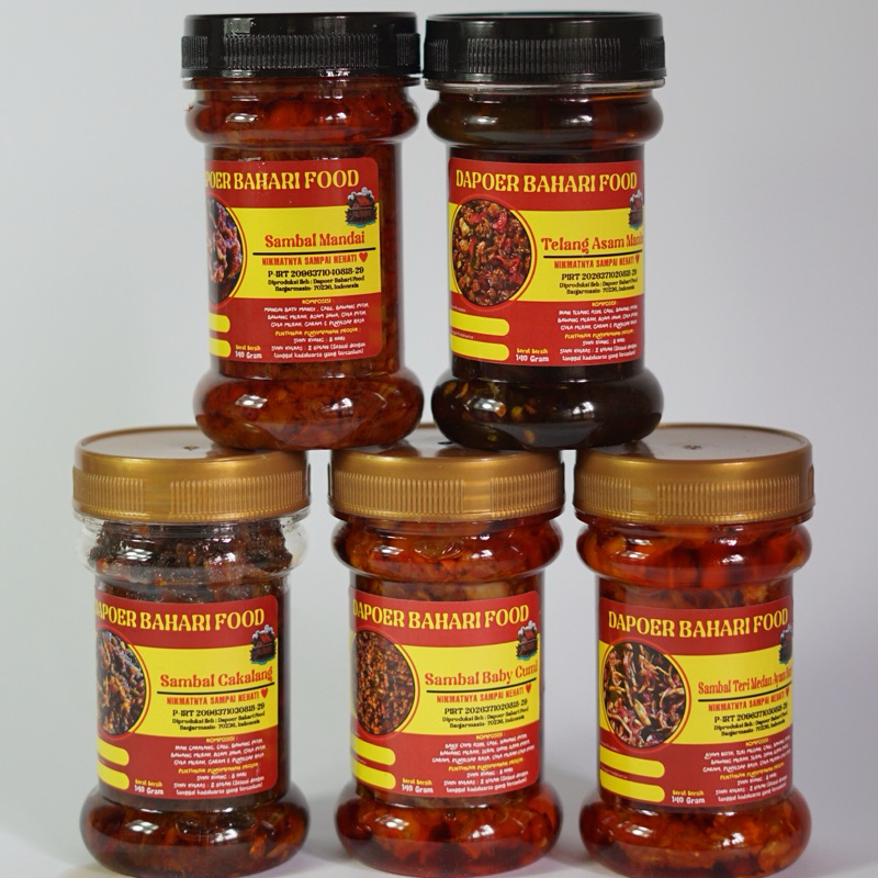 

Sambal Baby Cumi ,Tenggiri Asam manis,Sambal mandai,Sambal Teri Medan Ayam Suir,Sambal Cakalang,Sambal Bawang DAPOER BAHARI FOO