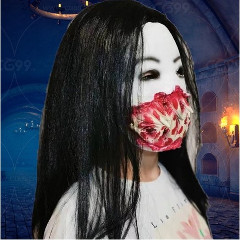 Topeng Wajah Cosplay Halloween Topeng Wanita Mulut  Berdarah Import Quality