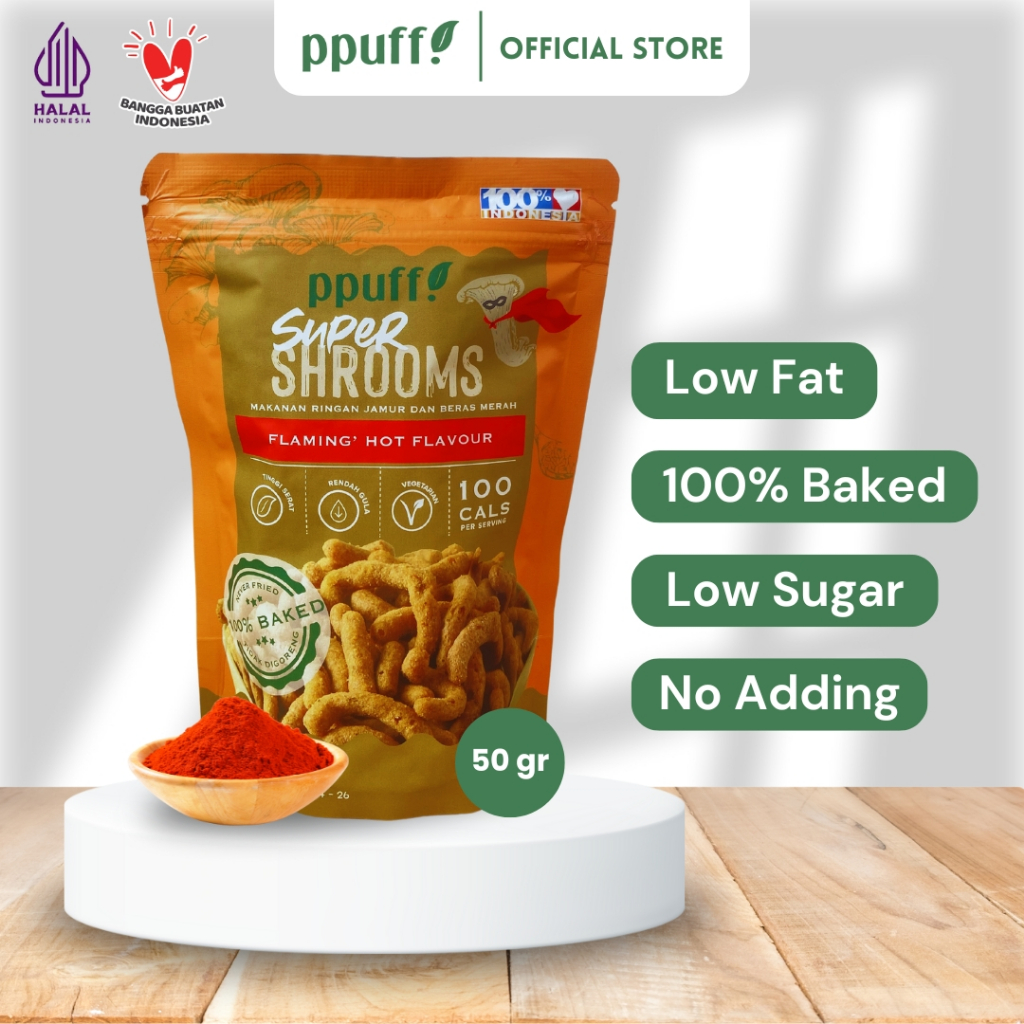 

Ppuff! SuperShrooms Flaming Hot [50g] Snack sehat rendah kalori!