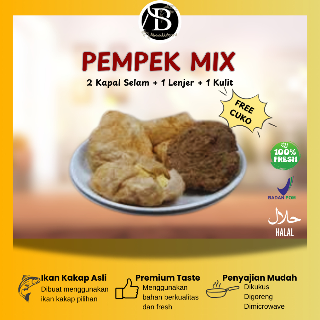 

Pempek Asli Palembang Kombinasi Kulit Mpek-mpek Frozen Mix Ikan Tenggiri Empek-Empek Premium paket isi 4 Jogja