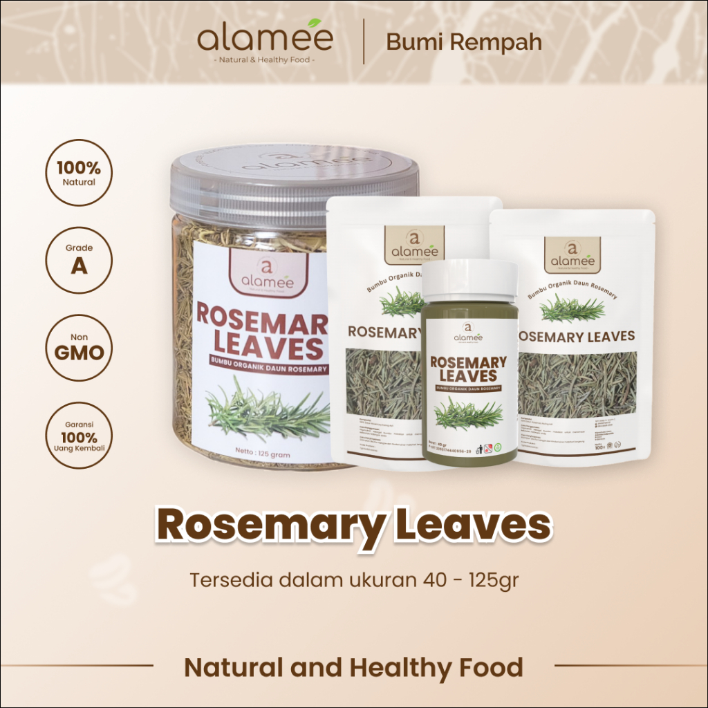 

ALAMEE Daun Rosemary Kering Dried Leaves Garnish Murni Asli Tanpa Campuran Bumbu Masakan Dapur 125g