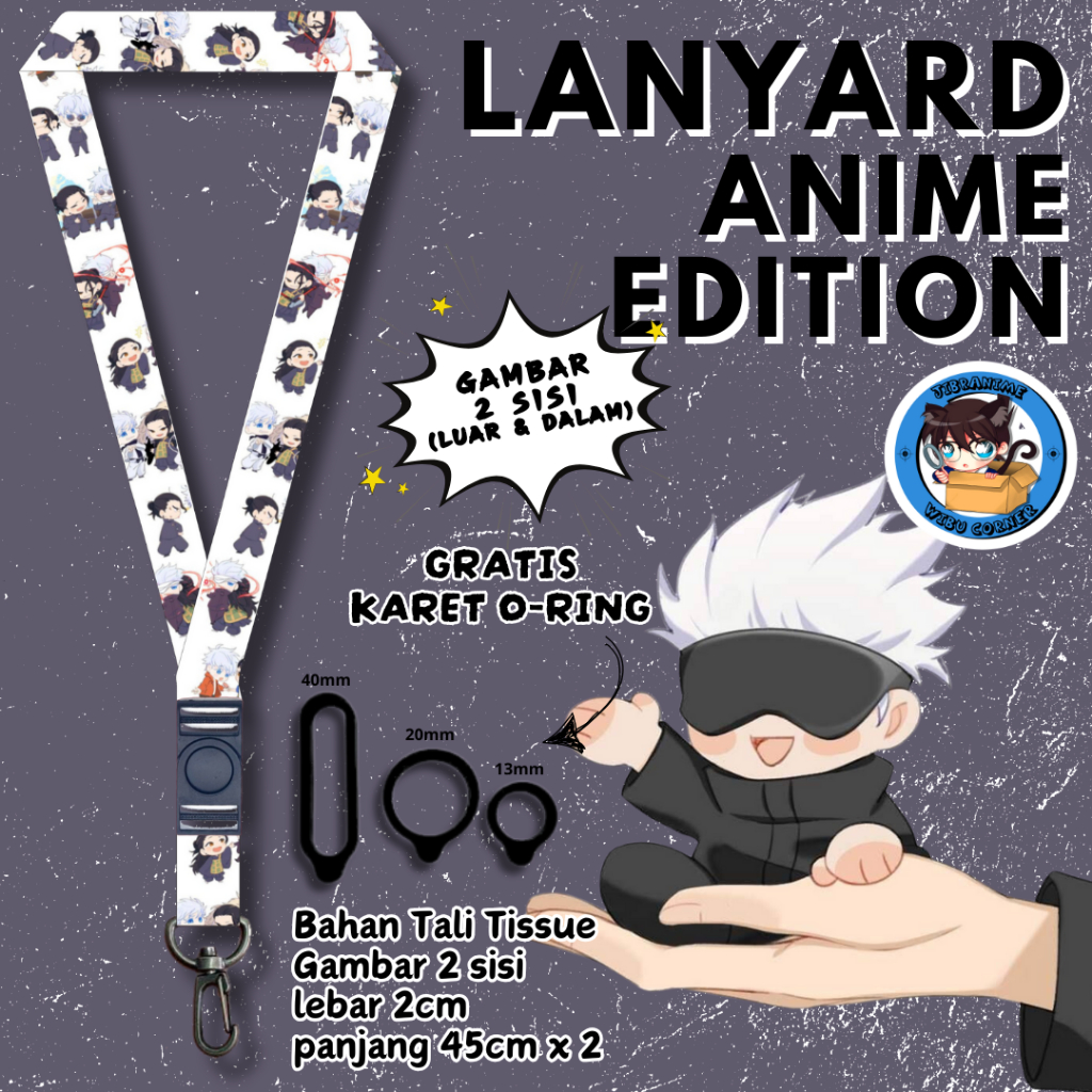 

Lanyard Panjang Anime 2 Sisi / Jujutsu Kaisen Chibi / gantungan kunci layard keychain