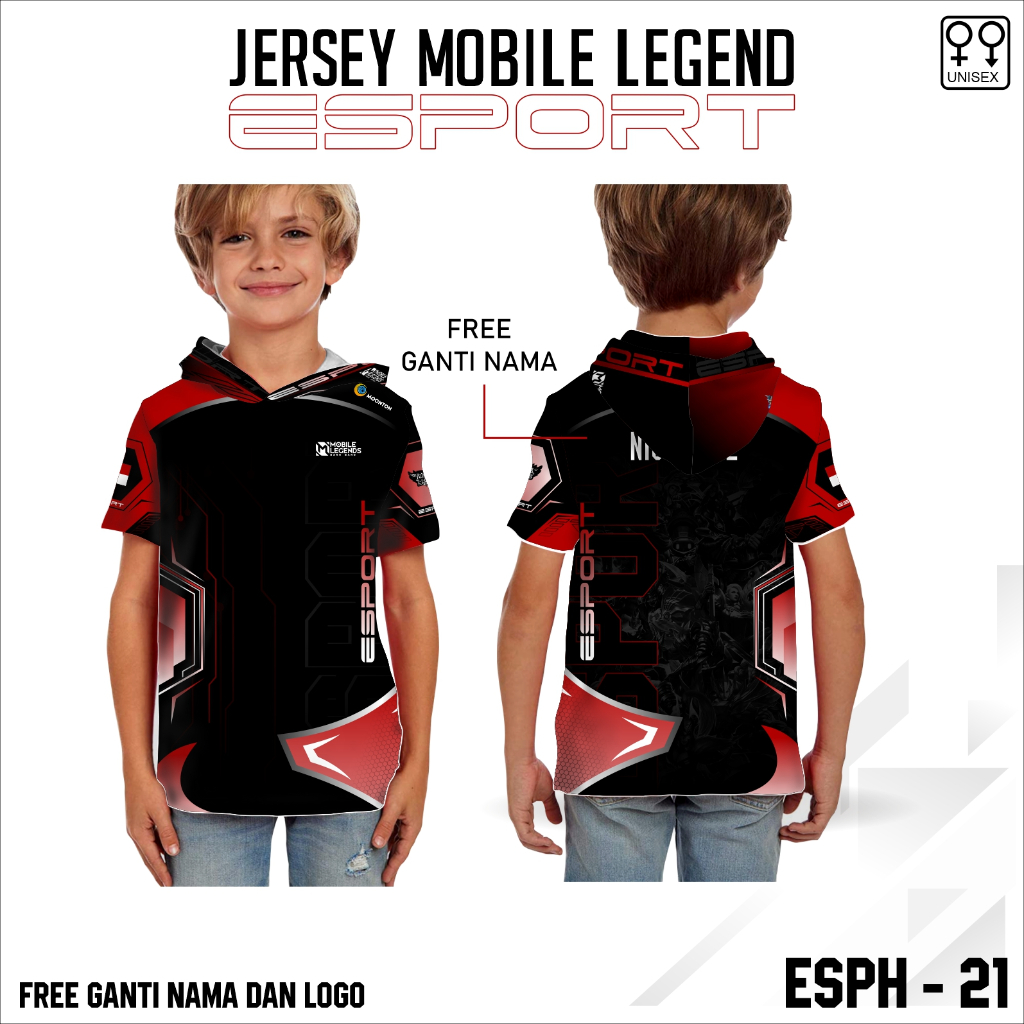 Jersey hoodie esport ML baju gamers anak lengan pendek
