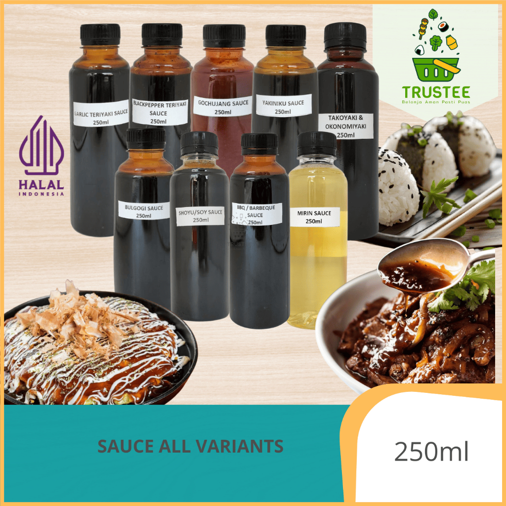 

SAUS BBQ GOCHUJANG BULGOGI GARLIC TERIYAKI BLACKPEPPER SOY SAUCE MIRIN YAKINIKU BPL 250ml