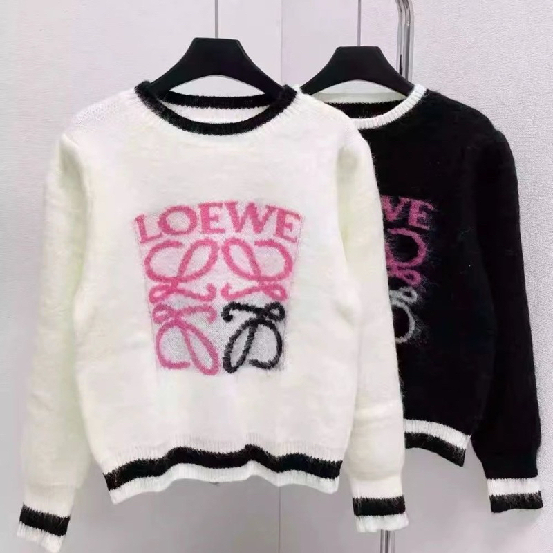 2024 New LOEWE Sweater Color Blocking Jacquard Women’s Sweater Warm Long Sleeve Cardigan Bottoming S