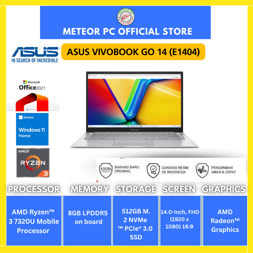 Asus Vivobook Go 14 E1404FA-FHD351 /AMD Ryzen 3-7320U/8GB/512GB SSD/14 FHD/Win 11 Home+OHS 2021