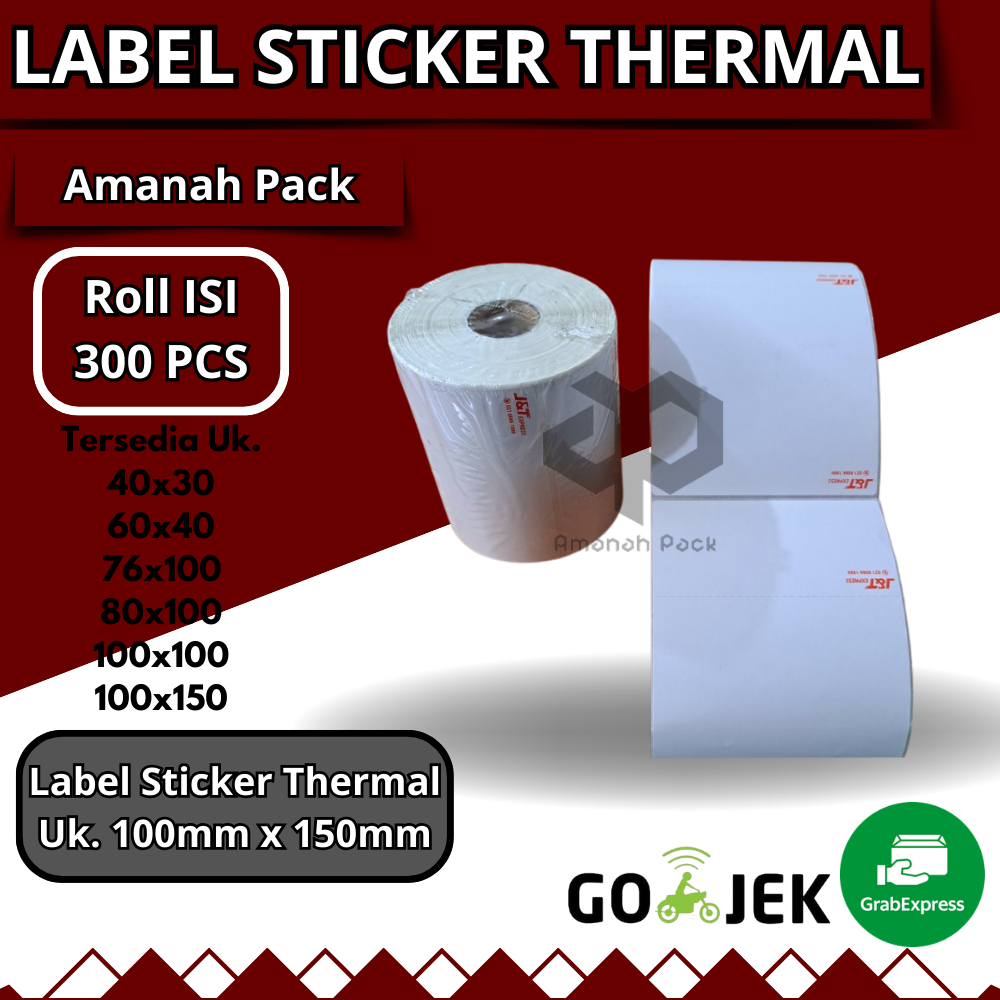 

LABEL STICKER THERMAL & CONTINUES PAPER THERMAL 100 X 150 mm Label Barcode J&T 1 Roll Isi 300Pcs