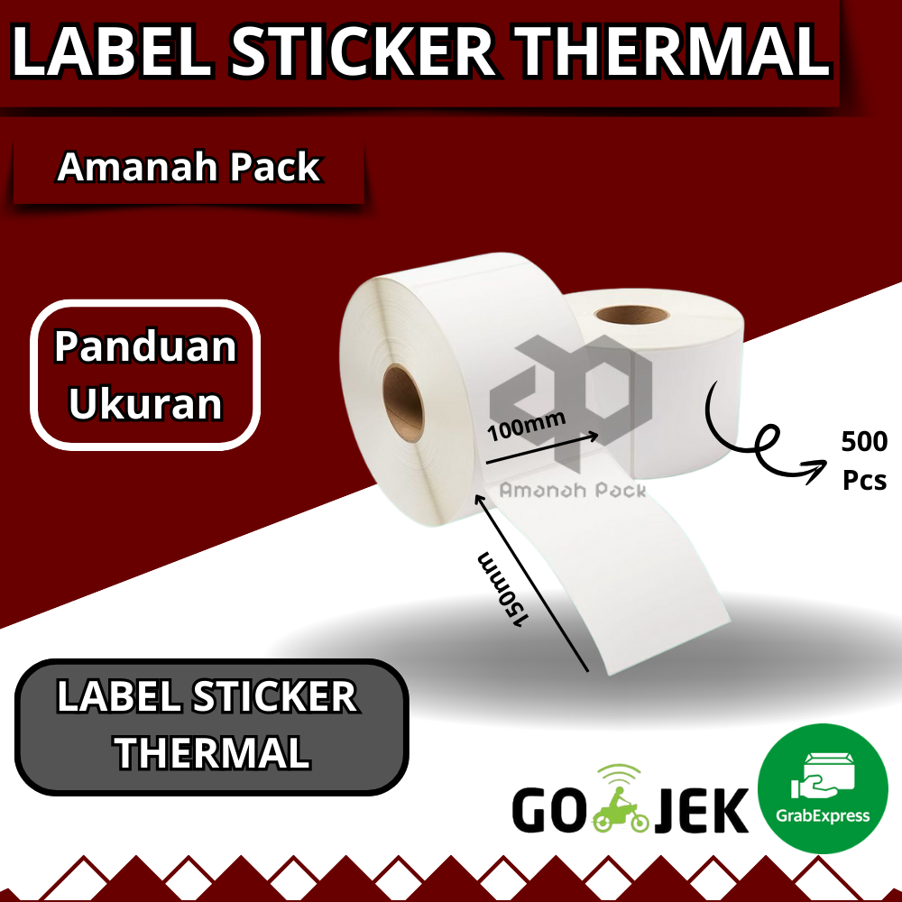

LABEL STICKER THERMAL Termal 100 X 150 mm 4x6" isi 500pcs ukuran A6