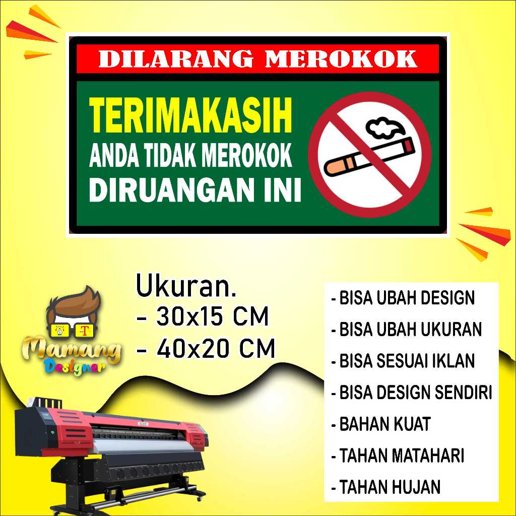 

Cetak Sticker Tempelan Dilarang Merokok Bahan Tahan AIr Hijau