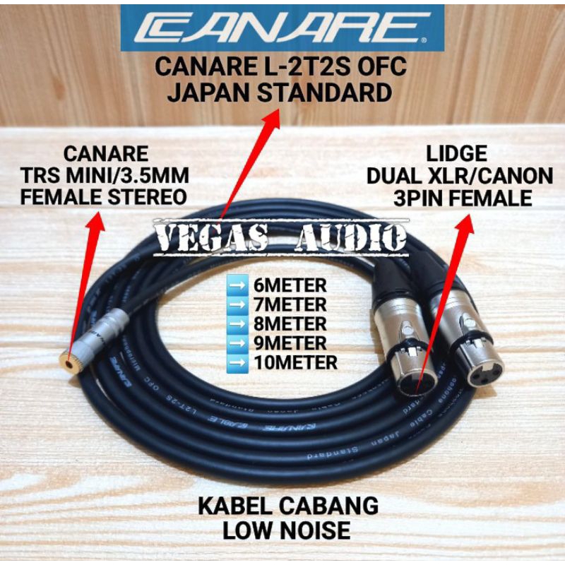 KABEL AUDIO CABANG JACK 3.5MM FEMALE STEREO TO DUAL JACK XLR FEMALE 6M-10M