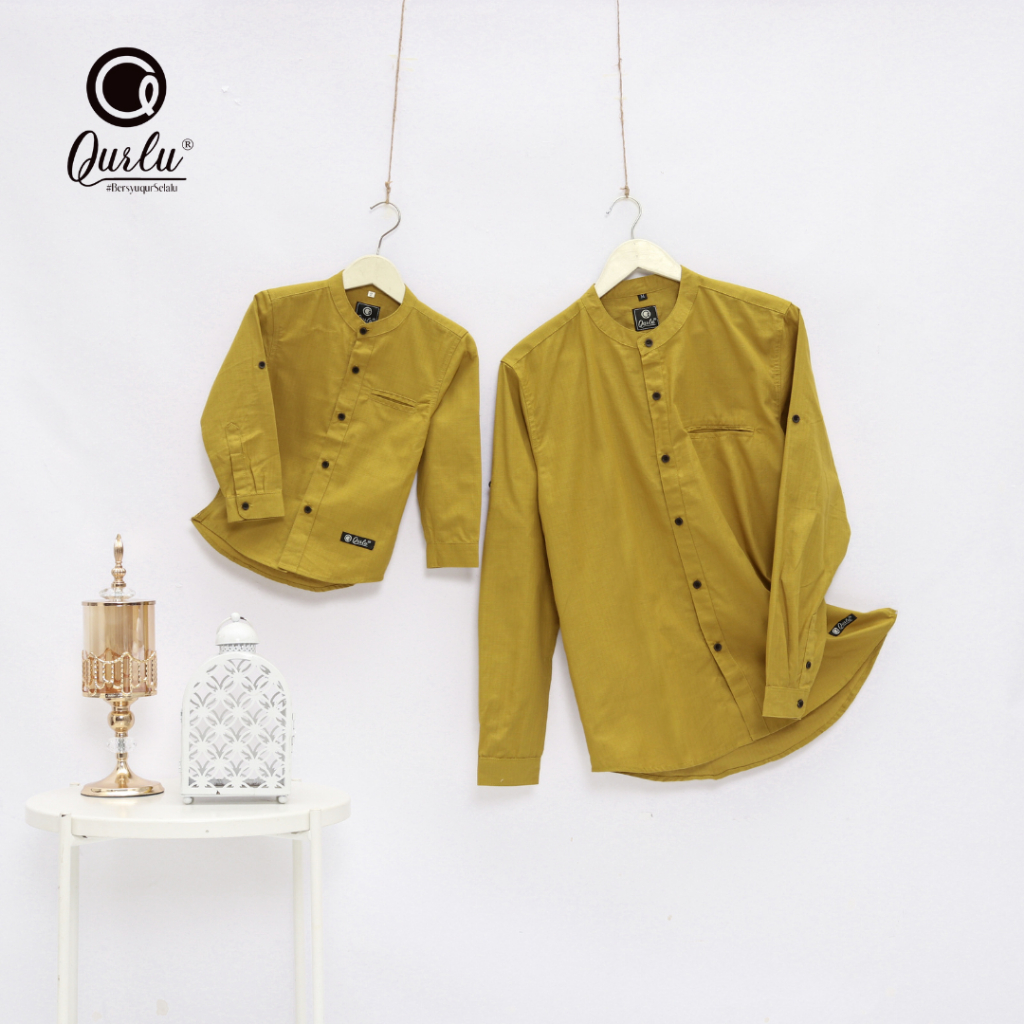 Qurlu - Kemeja Koko Dewasa/Anak warna LEMON TUA (baju couple ayah dan anak laki-laki) Baju Koko Pria