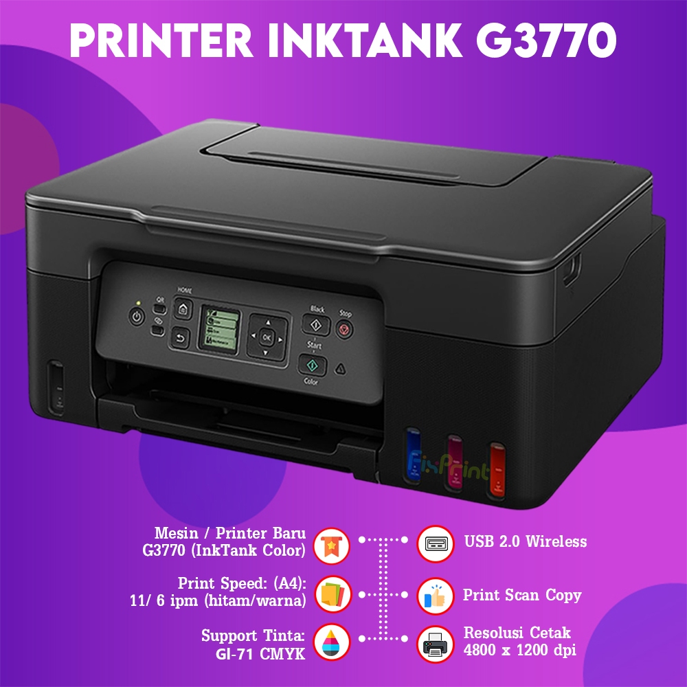 FixPrint Printer Canon PIXMA G3770 Wireless (Print-Scan-Copy) InkTank Efficient G 3770