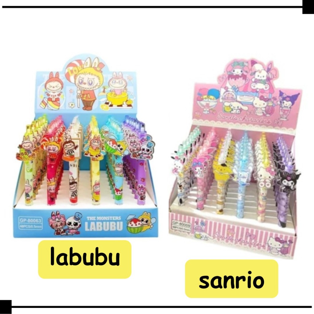 

(1box=48 pc) PEN SANRIO CLICK / PULPEN GEL CETEK MELODY KUROMI CINNAMOROLL LABUBU KLIK