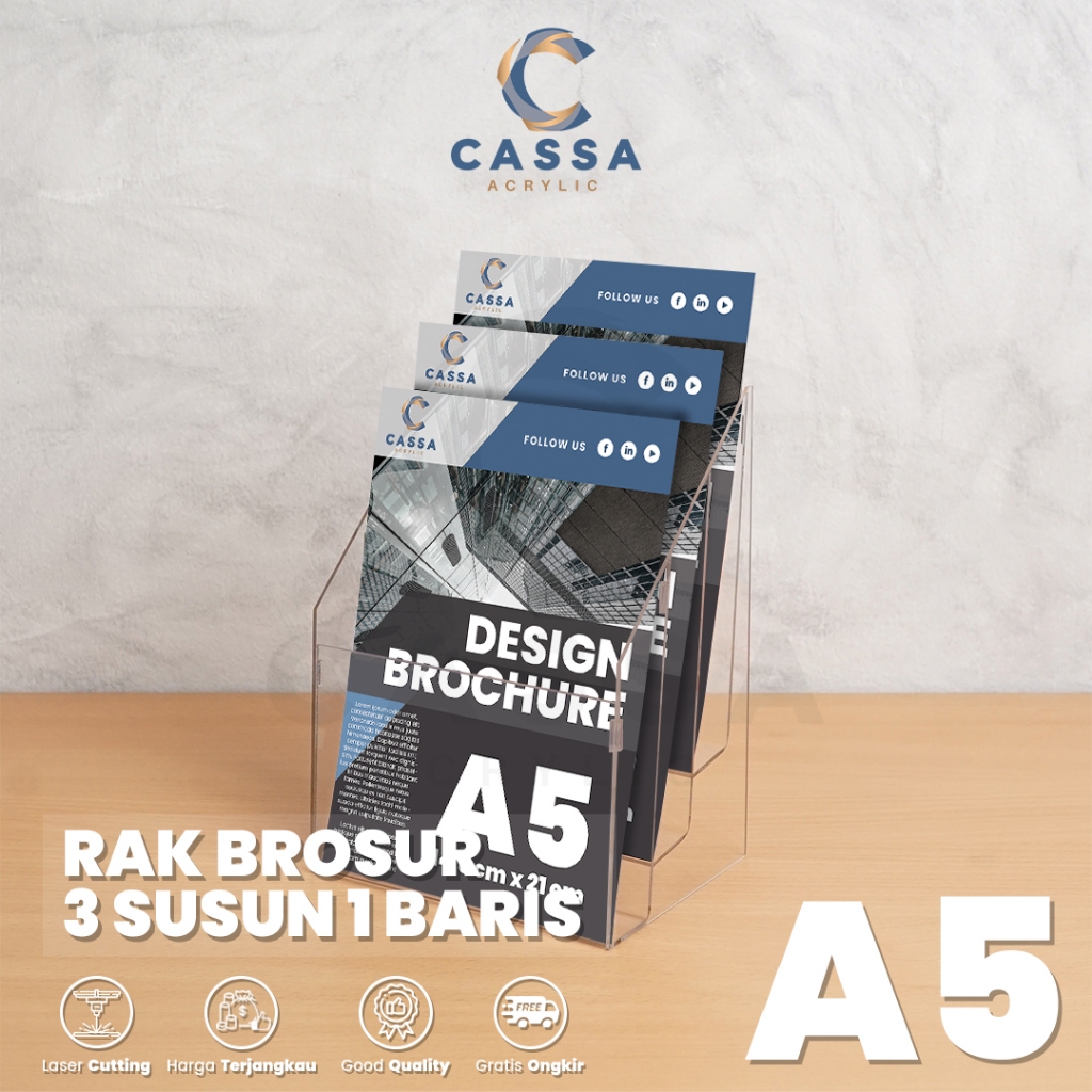 Rak Tempat Brosur Akrilik A5 3 Susun 2mm / Display Tempat Brosur Akrilik