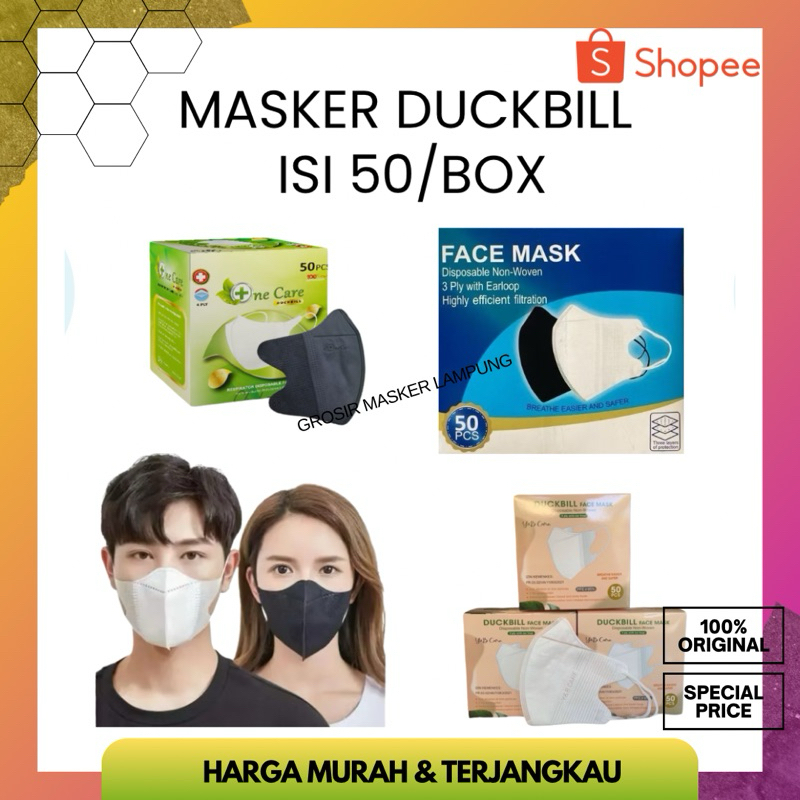 MASKER DUCKBILL PUTIH HITAM Garis Premium Tebal Y&B Care earloop / Headloop isi 50pcs