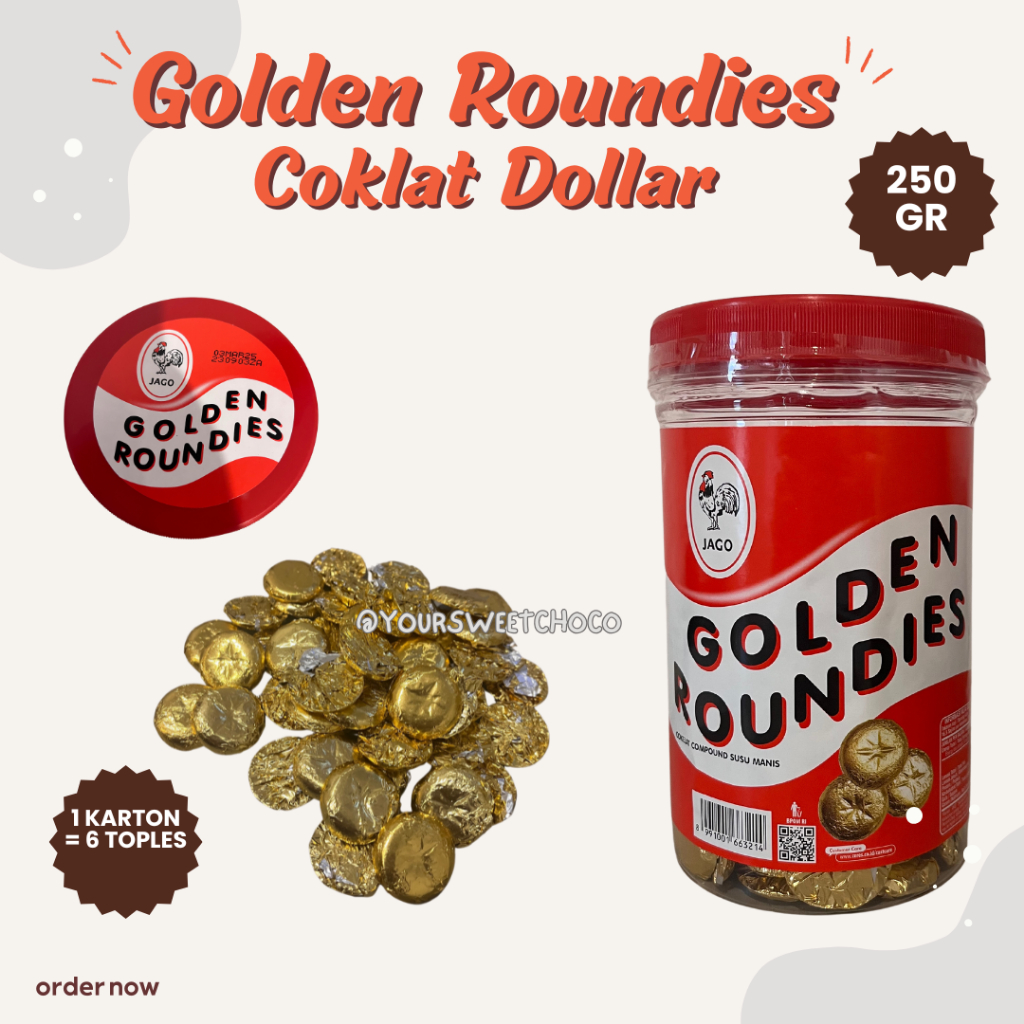 

GOLDEN ROUNDIES 250 GR ISI 90 PCS / COKLAT DOLLAR / COKLAT KOIN EMAS BY JAGO CERES TOPLES