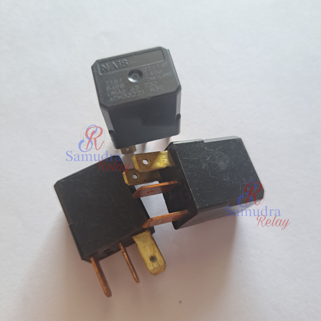 Relay NAIS hitam ACM33221 Relay Nais panjang kaki 4 ada lubang Honda dan Mazda (ORI ASLI)