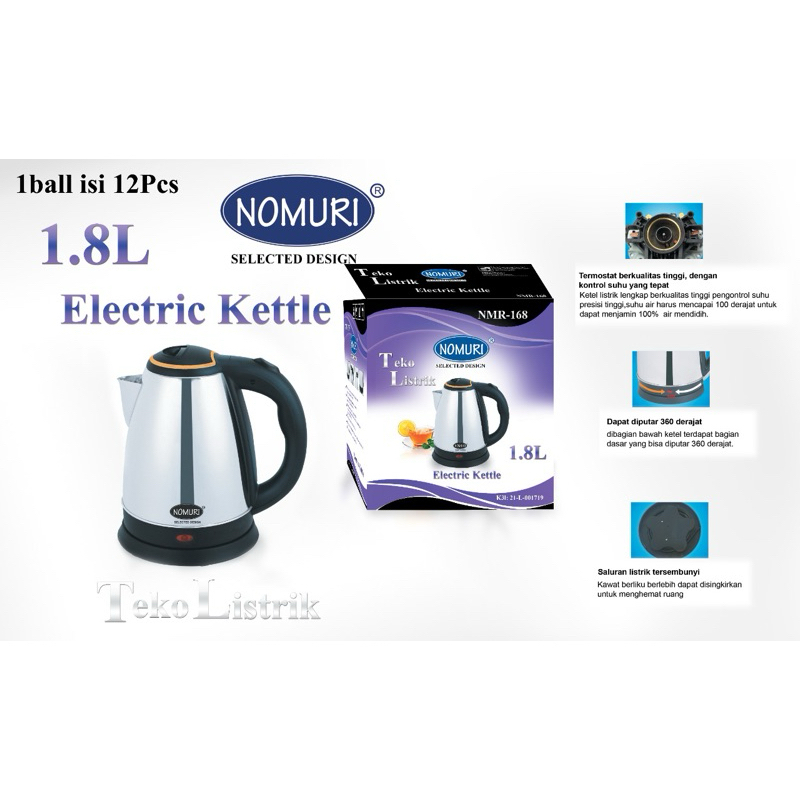 Teko Listrik NMR-168 NOMURI 1.8L Full Staniless Steel Otomatis