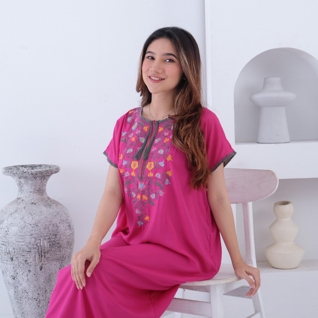 Daster Polos Bordir Daisy Katun Rayon Premium