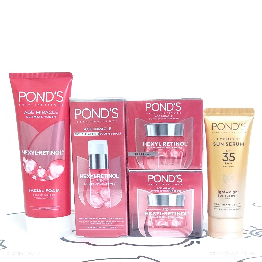Paket lengkap PONDS age miracle 5 item (fw 100gr + serum 30gr + day cream 50gr + night cream 50gr + 
