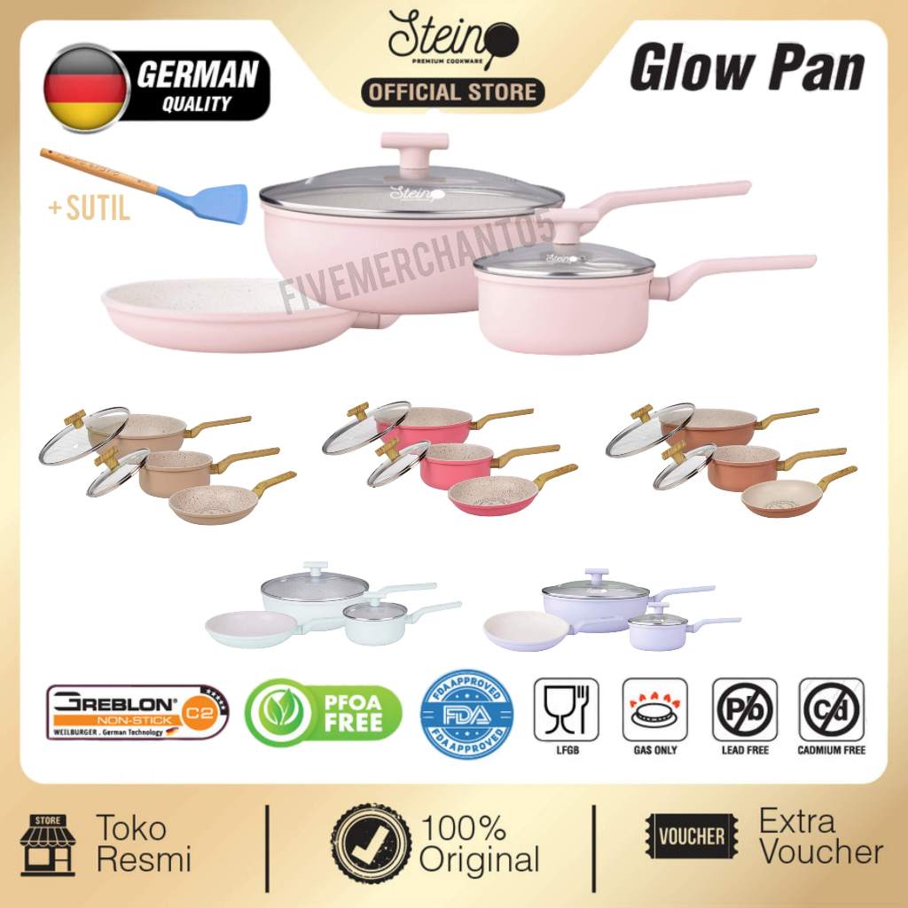 Panci Steincookware Paket Glow Pan Series Set Panci Stein Granite Glow Wok Pan Frypan Sauce Pan Stei