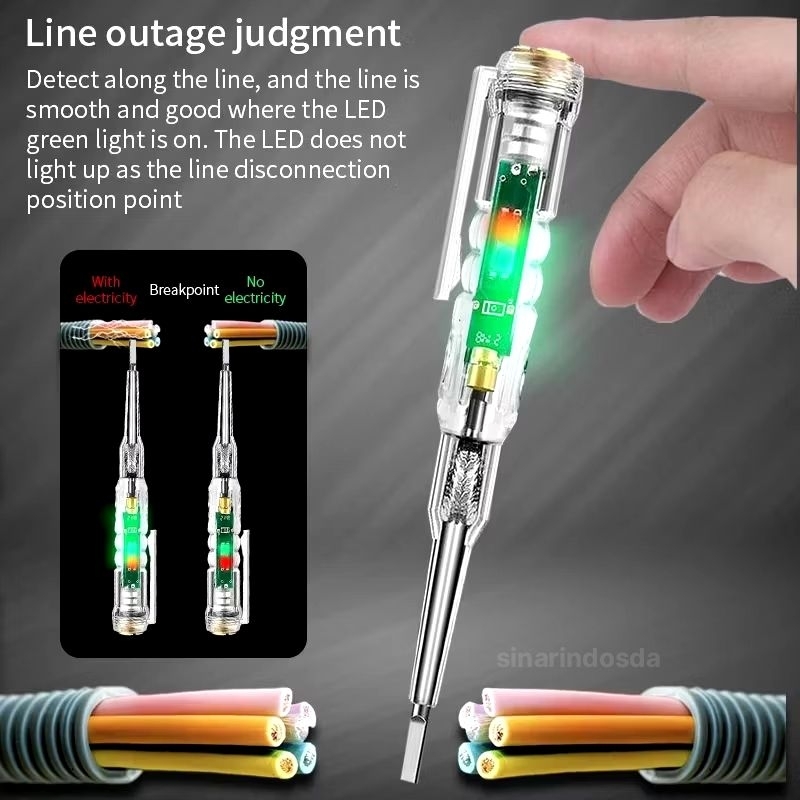 Obeng Tespen Listrik Test Minus Sensor Detektor Lampu LED Hijau Merah Tes pen