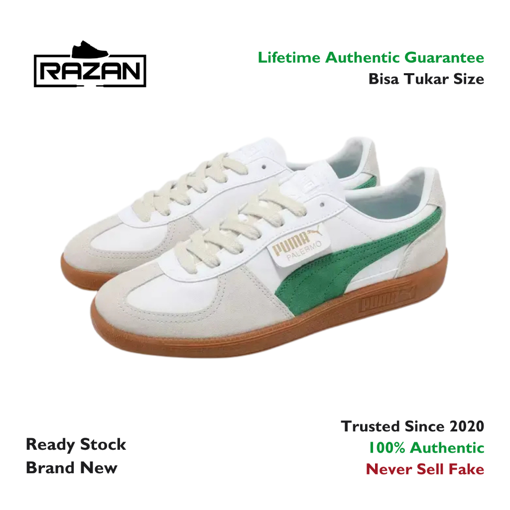 Puma Palermo Leather White Archive Green Gum 100% Authentic Original