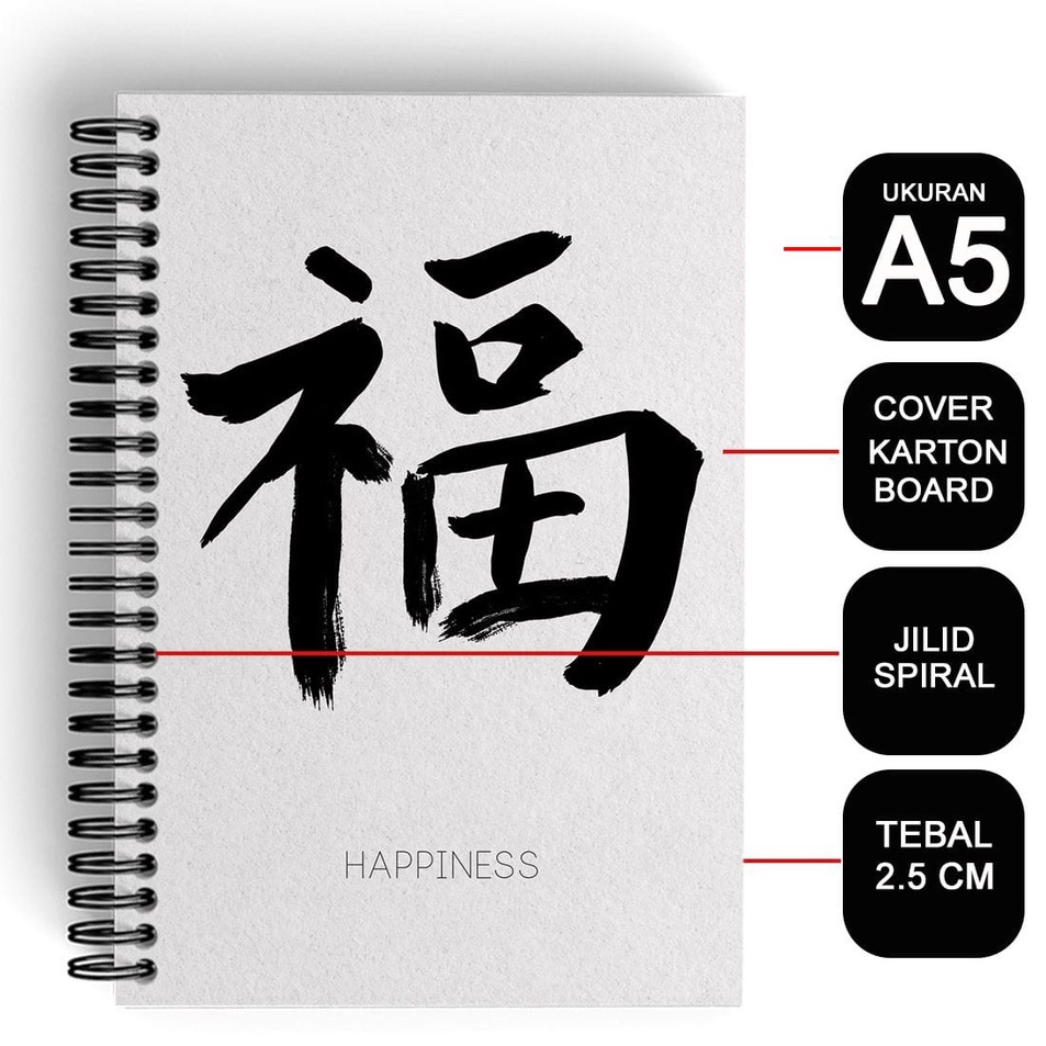 

KODE D7P7I hampers kado ulang tahun Notebook Cover Tebal A5Buku KotakKotakMandarinSpiral Kawat Happiness