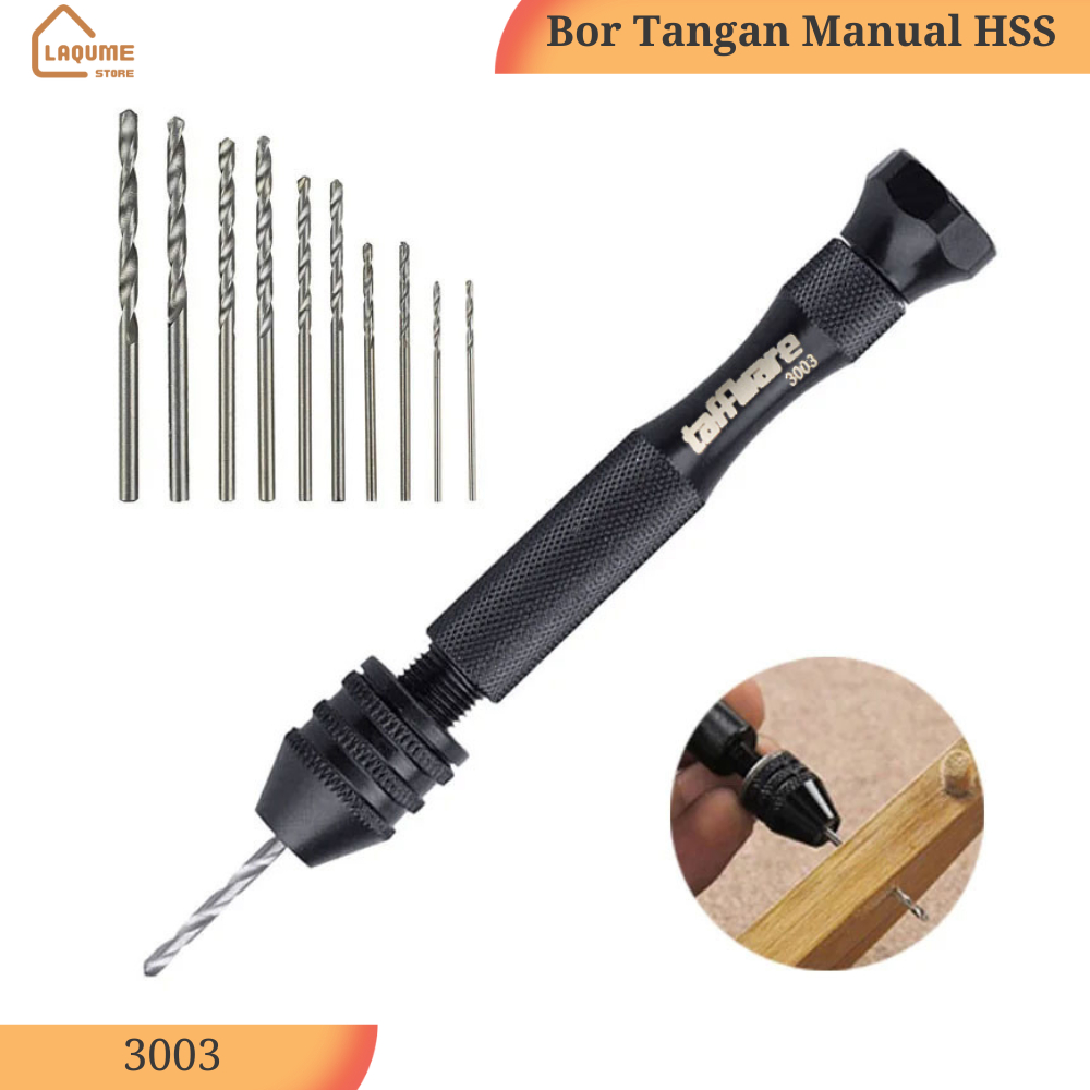 Bor Tangan Manual Mini Hand Drill + 10 Mata Bor Set Kayu Besi HSS