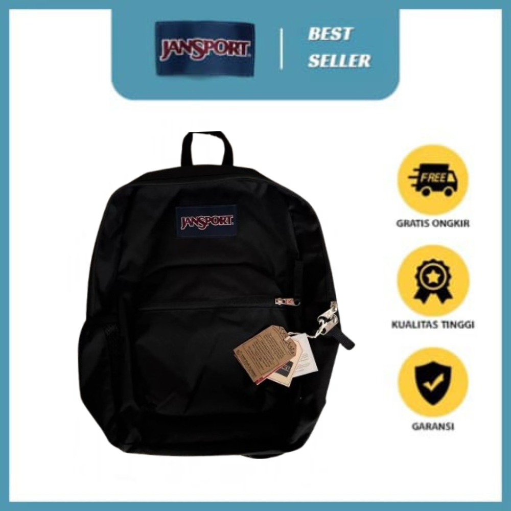 JanSport Black Tas Ransel Pria Wanita Backpack Sekolah Laptop - Hitam