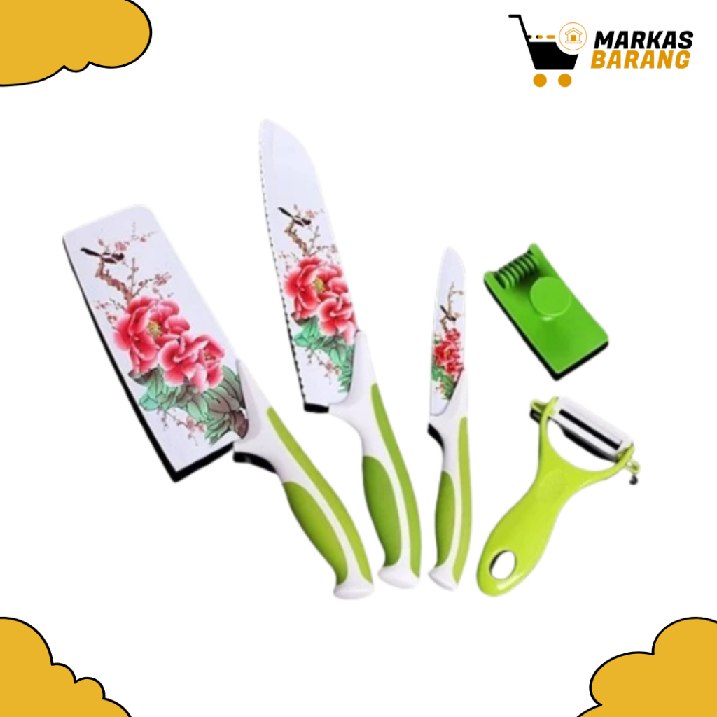 Pisau Set Motif Bunga Estetik/Set Pisau Hampers Bunga 5 In 1