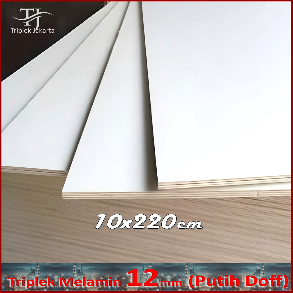 Triplek Melamin 12mm 10x220 cm ( 220x10 cm | ISI 3 LEMBAR ) Triplek Putih Doff 1 Muka 12mm 10x220 cm