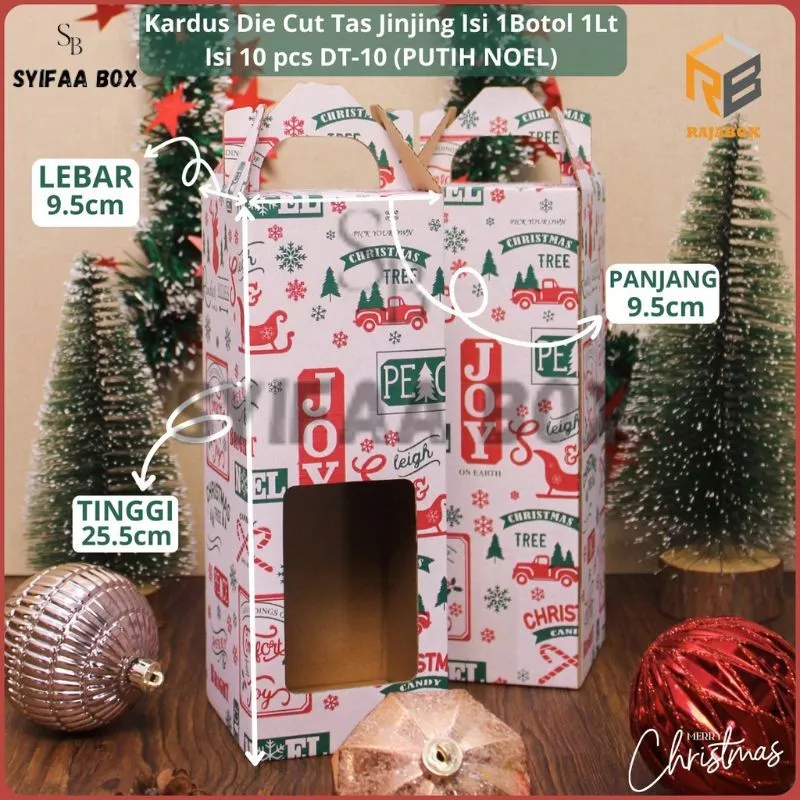 

( 10 pcs ) Box Jinjing Botol 1 Liter Kardus Tenteng Kemasan Hampers Parcel Christmas Xmas