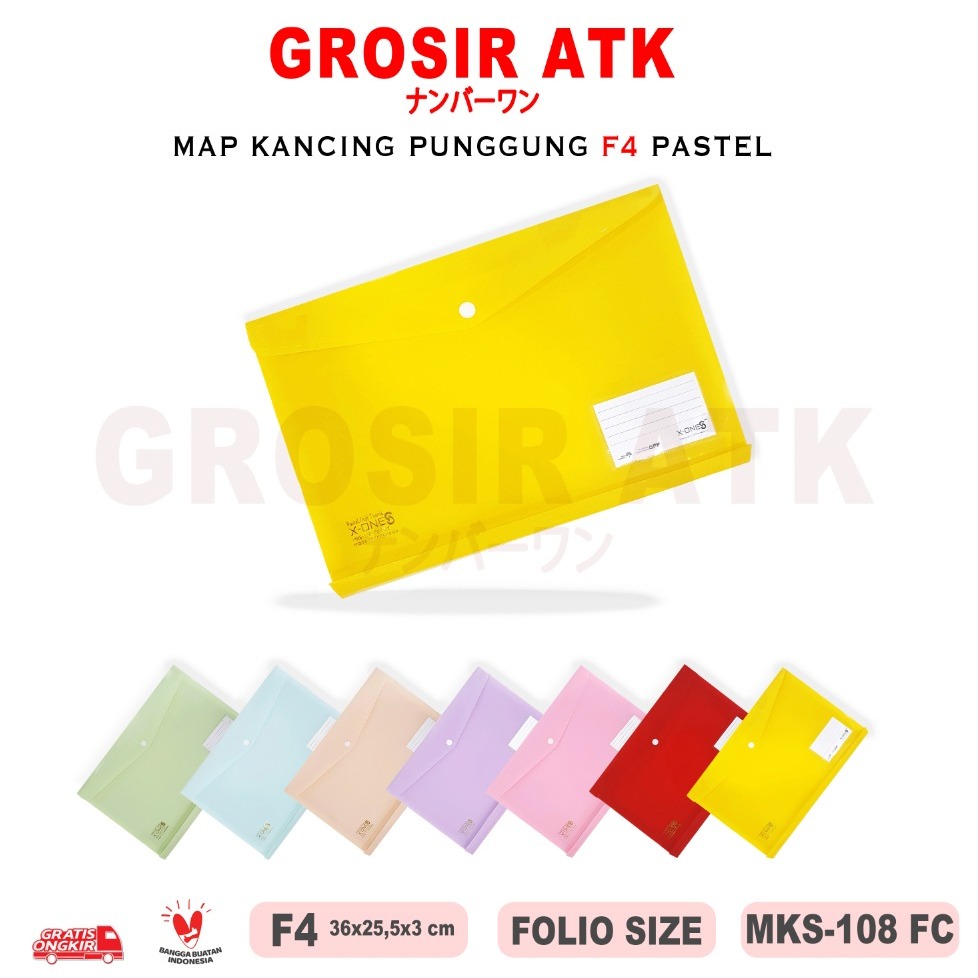 

Grosir ATK - (3 PCS) MAP KANCING PLASTIK PUNGGUNG PASTEL & DOFF F4 FOLIO / MKS-108 FC / GROSIR 3