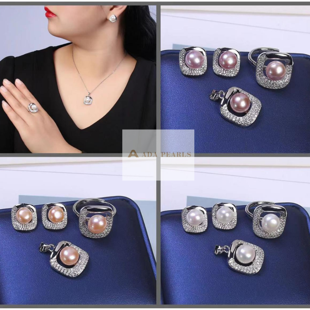 S1 | Perhiasan Mutiara Lombok, Set Cincin, Kalung, Anting Mutiara Lombok, Mutiara Asli Air Tawar