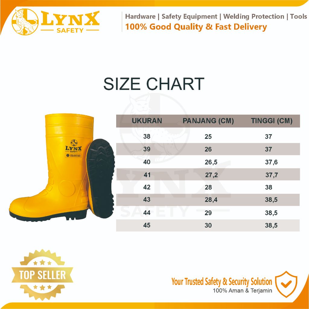 Terbaru Sepatu Boot Safety Rubber Lynx Safety With Steel Toe Ujung Besi