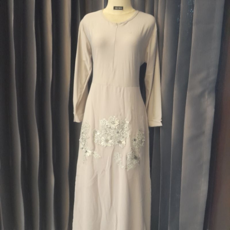 Gamis Dress Brokat Brukat Abu Muda Grey
