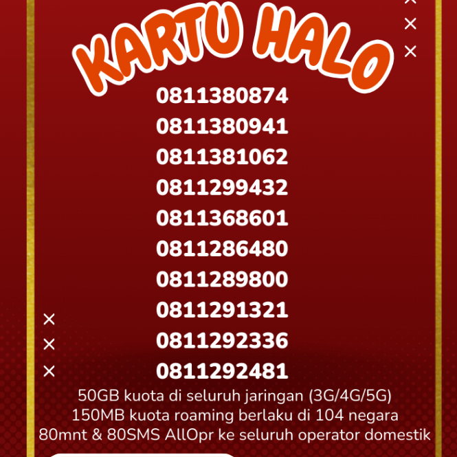 Kuota 50GB  Telkomsel kartu halo 10 digit nomor cantik Nomor langka 16