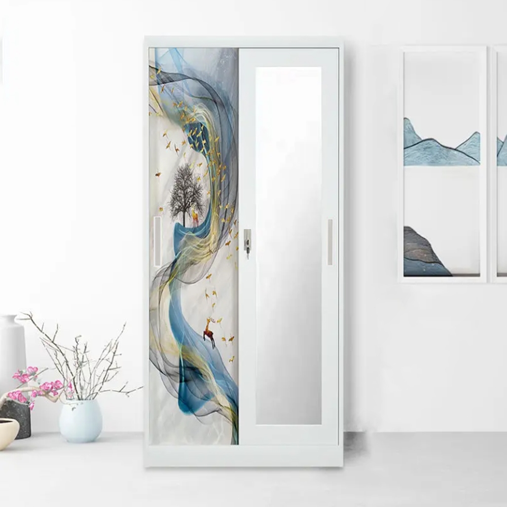 Lemari PakaianSliding Cermin2 pintu Metal Sliding Wardrobe Besi Pintu