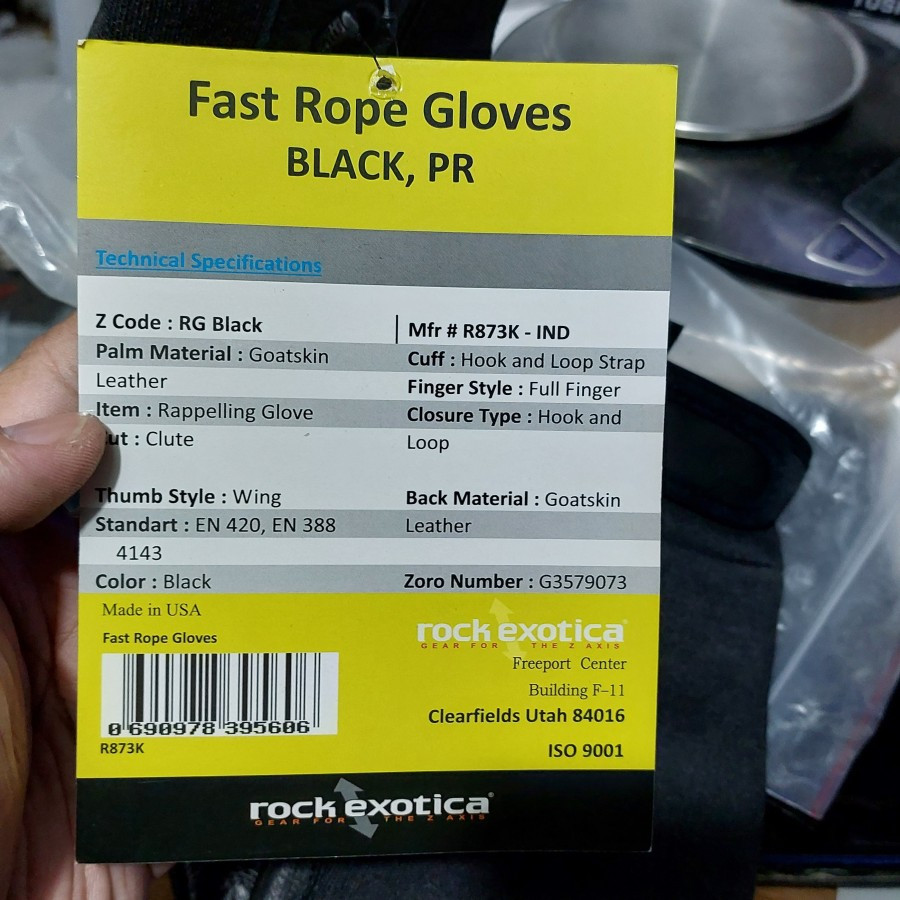 Rock Exotic Fast Rope Gloves RG Black sarung tangan rapling
