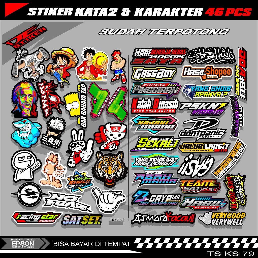 

Sticker Stiker Kata kata dan Karakter 46 PCS keren bahan hologram