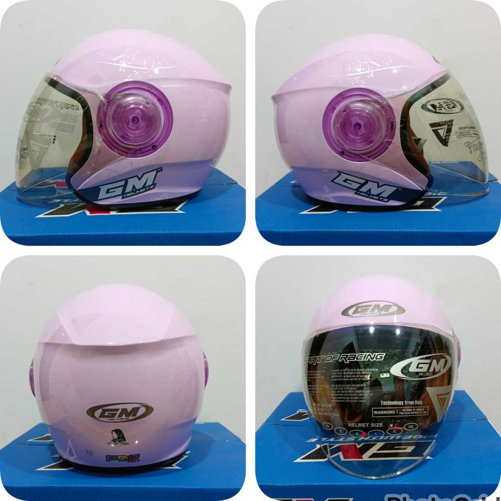 helm gm pop hijab original 100% motif cristal purple pastel pink pastel visor light rainbow