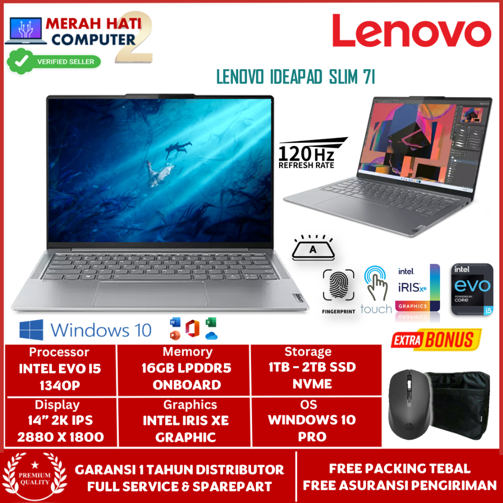 Laptop Lenovo Ideapad Slim 7i 14 Intel EVO i5 1340P Ram 16GB Ddr5 2TB Ssd 14inch 2K IPS Touch 120HZ 