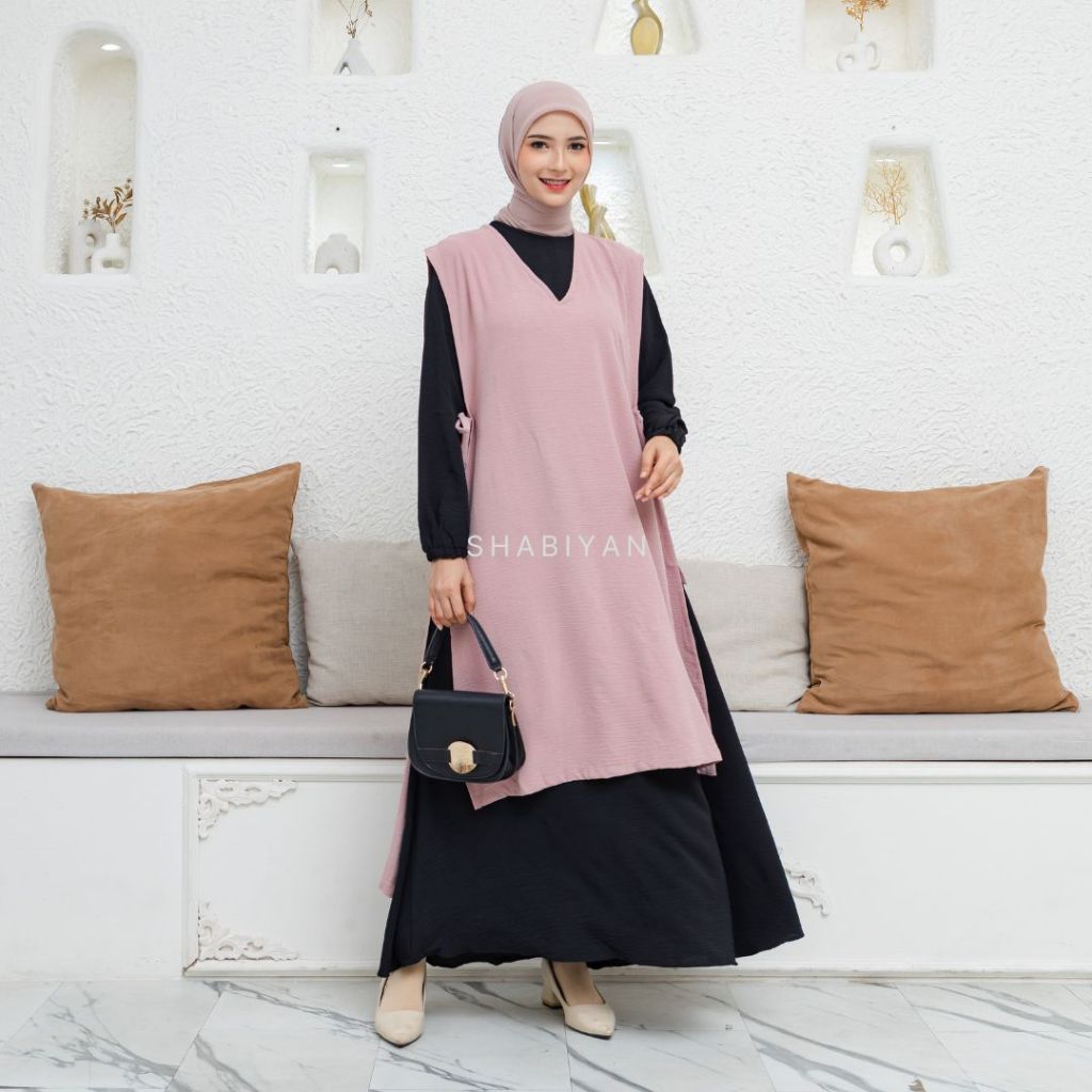 SHABIYAN 437 Gamis Wanita Remaja Dress Inner Outer Polos Kombinasi | Nadra