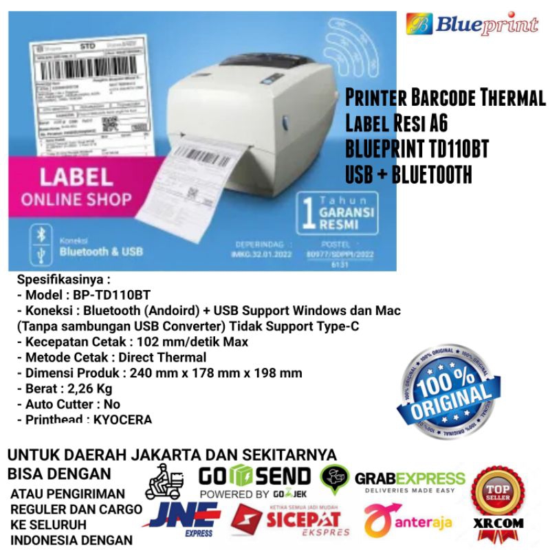 Printer Barcode Thermal Label Resi A6 BLUEPRINT TD110 TD110X TD110BT TD110D