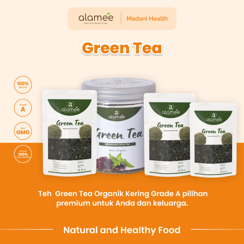 

ALAMEE Teh Hijau Green Tea Organic Kering Organik Greentea Minuman Herbal Siap Seduh Minum